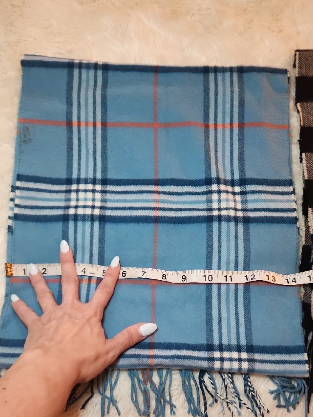 2 Plaid Fringe Scarves - Blue & Cashmere Black/White